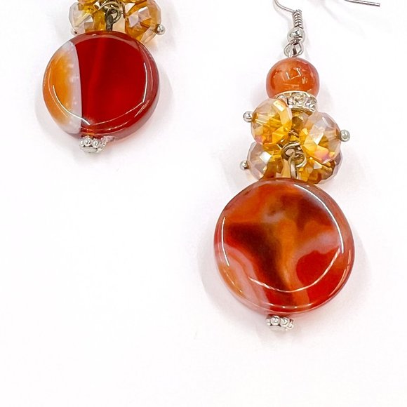 NWT - Charming Charlie - Agate Beaded Dangle Drop Silver Tone Fishhook Earrings - Picture 5 of 8